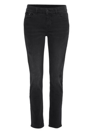 Damen Jeans Hose Slim Straight Fit Slim Leg mit Destroyed-Effekte (schwarz)