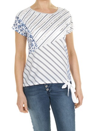 Damen Shirt mit Streifen Print und Knoten-Detail