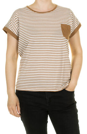 Damen Baumwolle Streifen Shirt mit Brusttasche