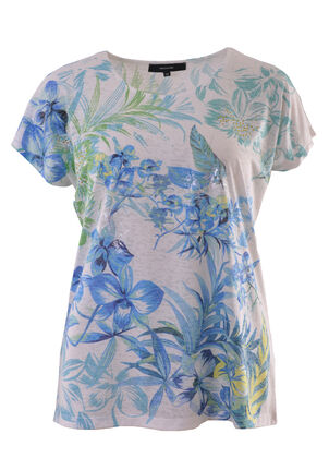 Damen Ausbrenner-Shirt mit Blumen Print und Glitzer-Steinchen