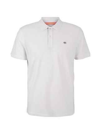 Herren Poloshirt mit Kontrastblende an Kragen und Knopfleiste (white)